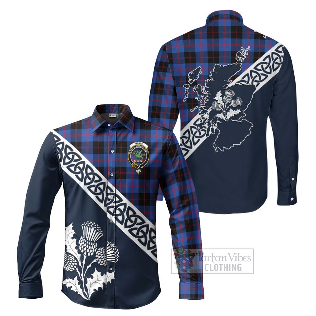 Tartan Vibes Clothing Maule Tartan Long Sleeve Button Shirt Featuring Thistle and Scotland Map