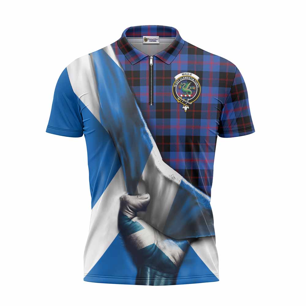 Tartan Vibes Clothing Maule Tartan Zipper Polo Shirt with Family Crest Scotland Patriotic Style