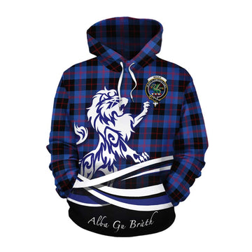 Maule Tartan Cotton Hoodie with Alba Gu Brath Regal Lion Emblem