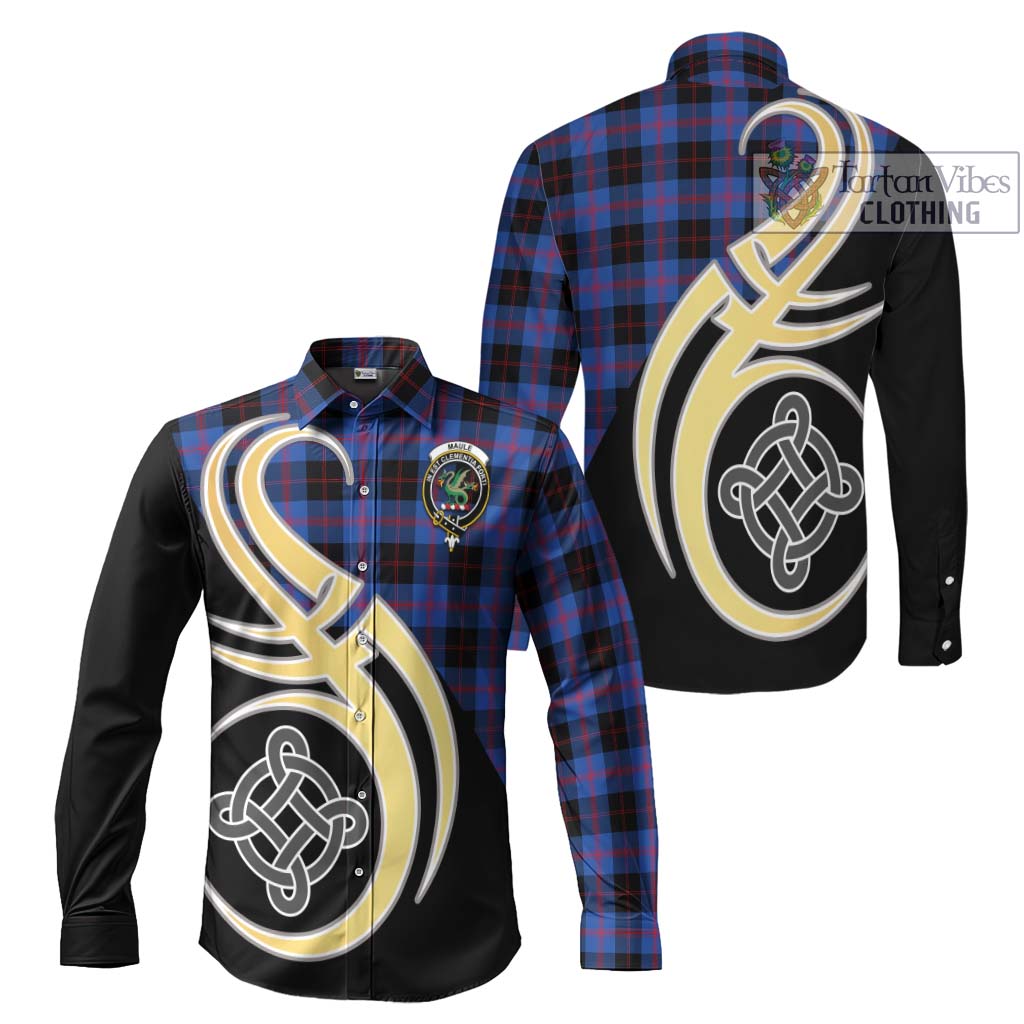 Maule Tartan Long Sleeve Button Shirt with Family Crest and Celtic Symbol Style Men's Shirt S - Tartan Vibes Clothing