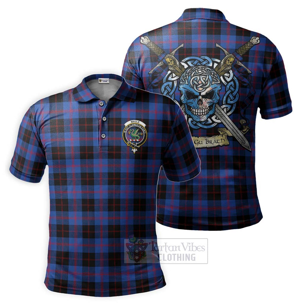 Tartan Vibes Clothing Maule Tartan Polo Shirt with Family Crest Celtic Skull Style