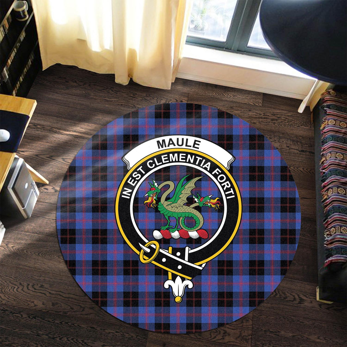 Maule Tartan Round Rug with Family Crest Premium Round Rug - Tartan Vibes Clothing
