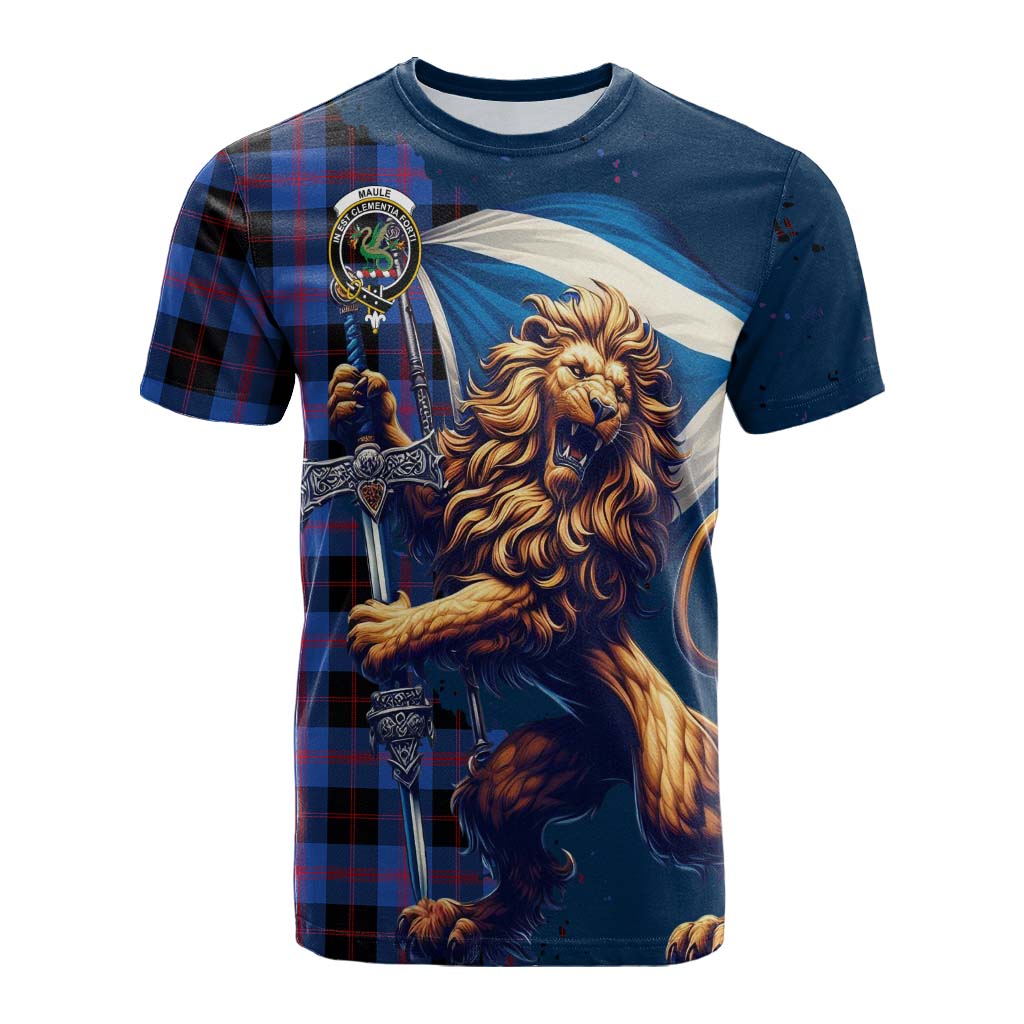 Tartan Vibes Clothing Maule Tartan Family Crest Cotton T-shirt with Scottish Majestic Lion