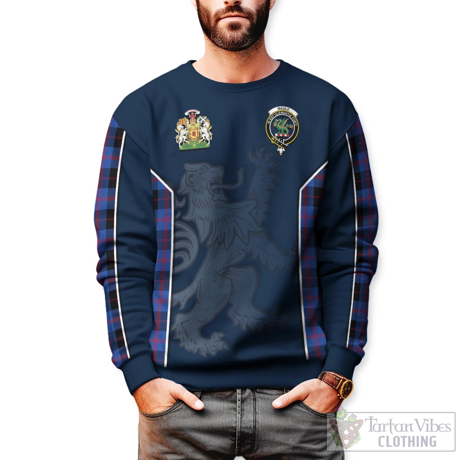 Tartan Vibes Clothing Maule Tartan Sweater with Family Crest and Lion Rampant Vibes Sport Style