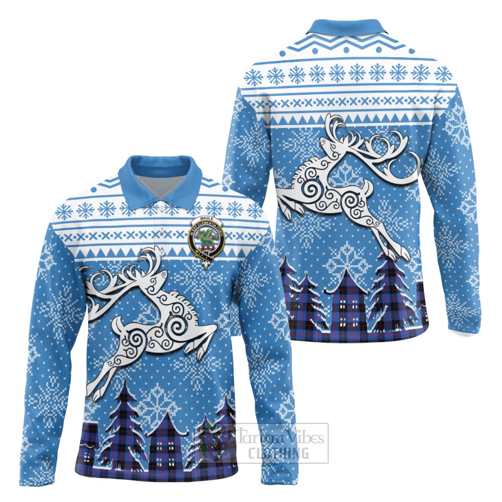 Tartan Vibes Clothing Maule Clan Christmas Long Sleeve Polo Shirt Celtic Reindeer Style