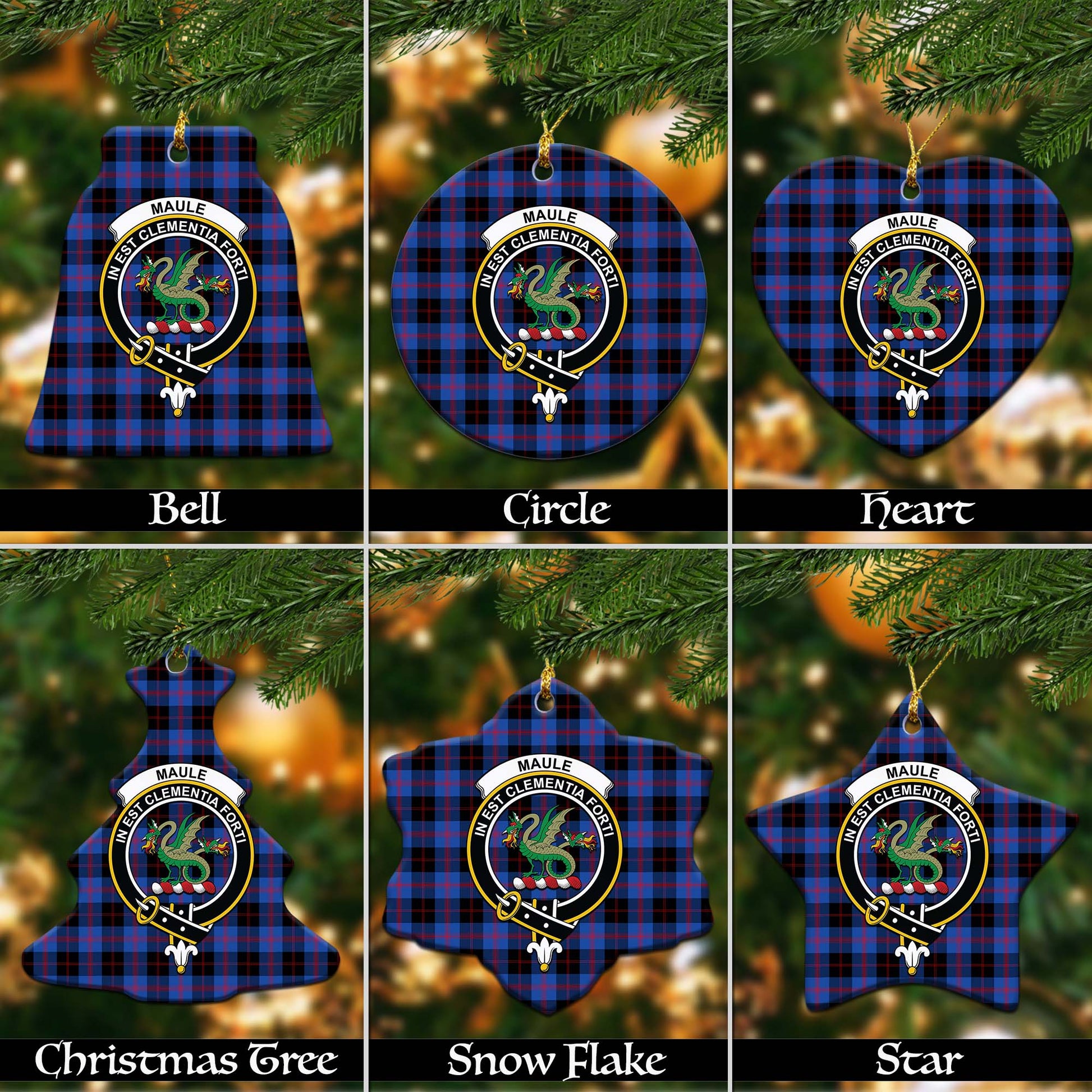 Maule Tartan Christmas Ornaments with Family Crest - Tartanvibesclothing