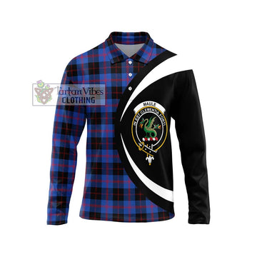 Maule Tartan Long Sleeve Polo Shirt with Family Crest Circle Style