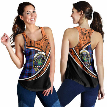 Maule Crest Tartan Women's Racerback Tanks with Polynesian Vibes Style - Orange Version