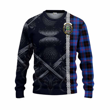 Maule Tartan Knitted Sweater with Family Crest Cross Sword Thistle Celtic Vibes