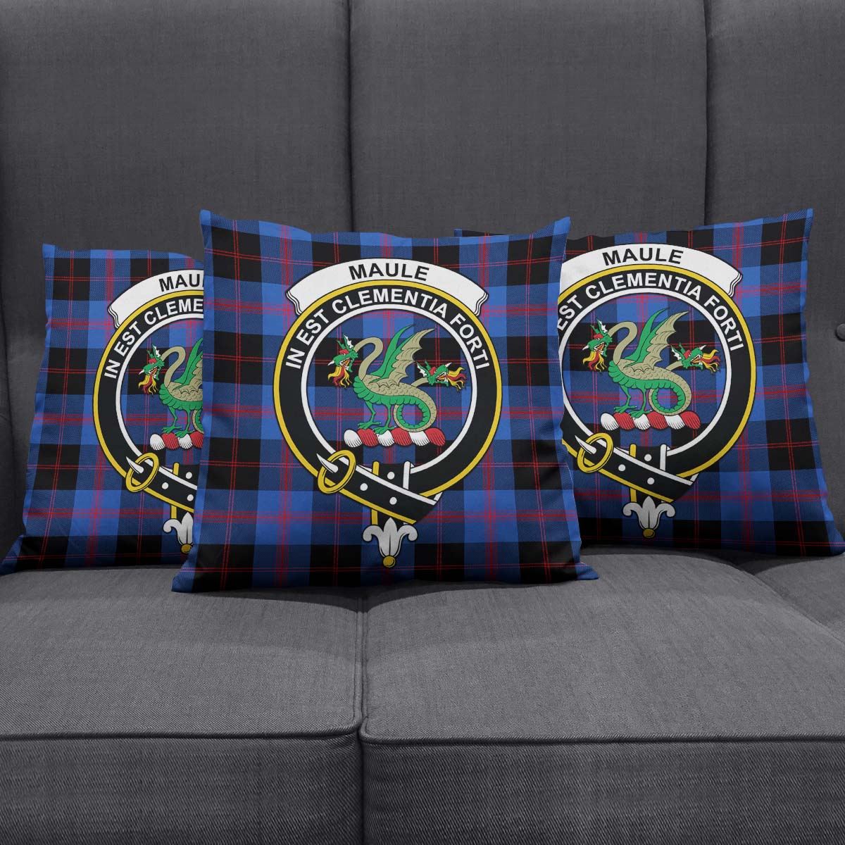 Maule Tartan Pillow Cover with Family Crest Square Pillow Cover - Tartanvibesclothing