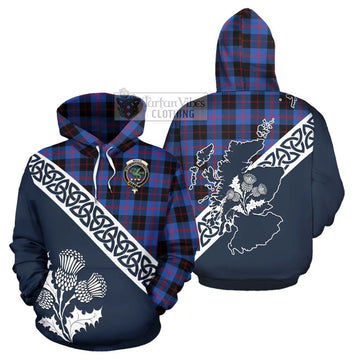 Maule Tartan Hoodie Featuring Thistle and Scotland Map