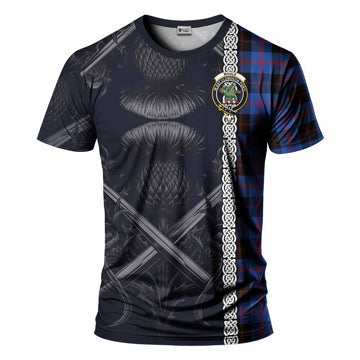 Maule Tartan T-Shirt with Family Crest Cross Sword Thistle Celtic Vibes