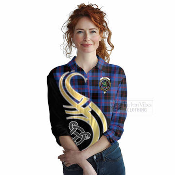 Maule Tartan Women's Casual Shirt with Family Crest and Celtic Symbol Style