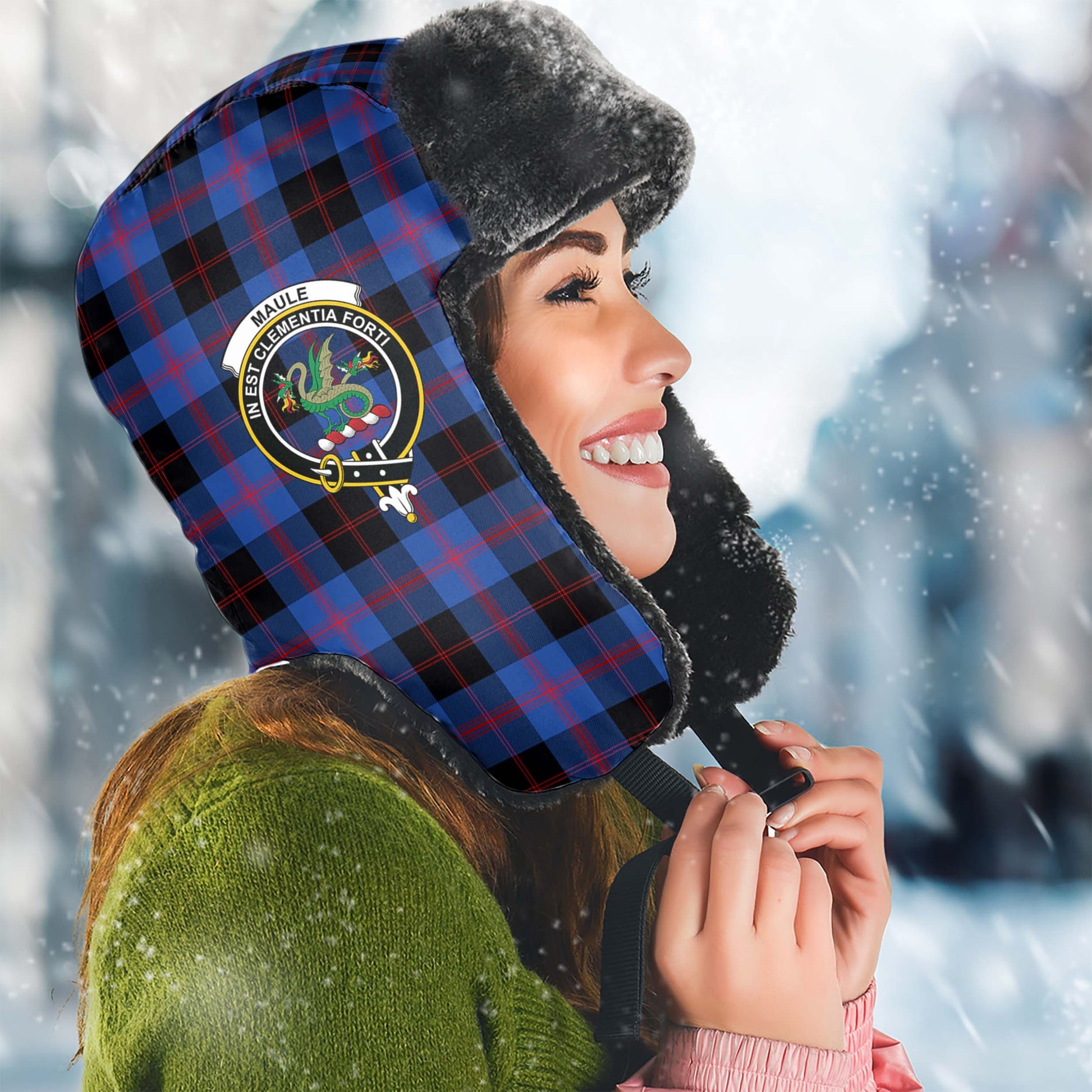 Maule Tartan Winter Trapper Hat with Family Crest Winter Trapper Hat Universal Fit Circumference 22.8in (58cm) - Tartanvibesclothing