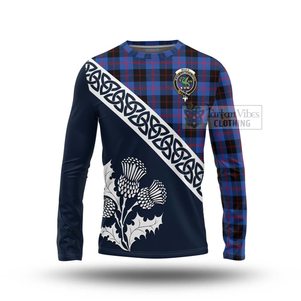 Tartan Vibes Clothing Maule Tartan Long Sleeve T-Shirt Featuring Thistle and Scotland Map