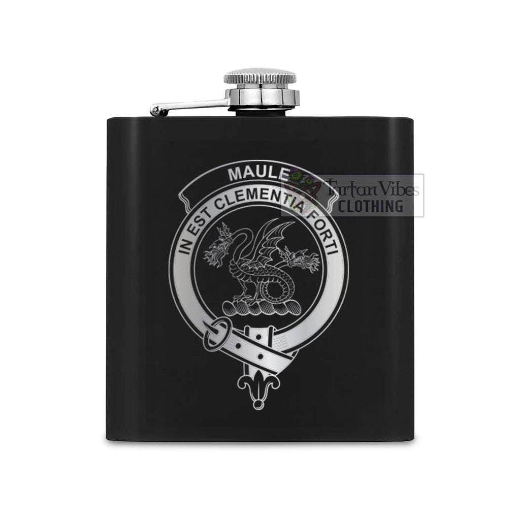 Tartan Vibes Clothing Maule Crest Hip Flask Set 7oz Black Stainless Steel with A Gift Box