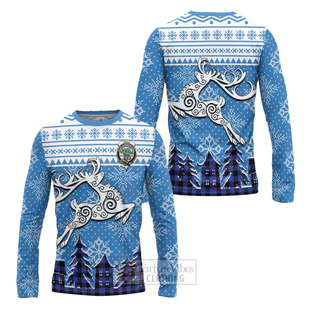 Tartan Vibes Clothing Maule Clan Christmas Long Sleeve T-Shirt Celtic Reindeer Style