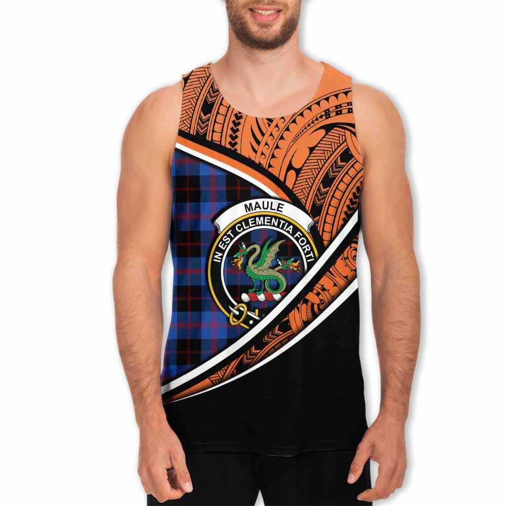 Tartan Vibes Clothing Maule Crest Tartan Men's Tank Top with Maori Tattoo Style - Orange Version