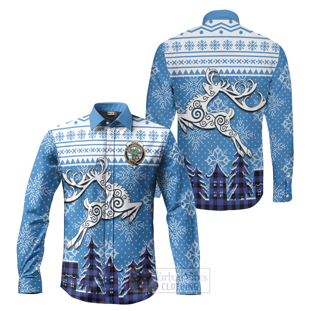 Maule Clan Christmas Long Sleeve Button Shirt Celtic Reindeer Style Men's Shirt S - Tartan Vibes Clothing