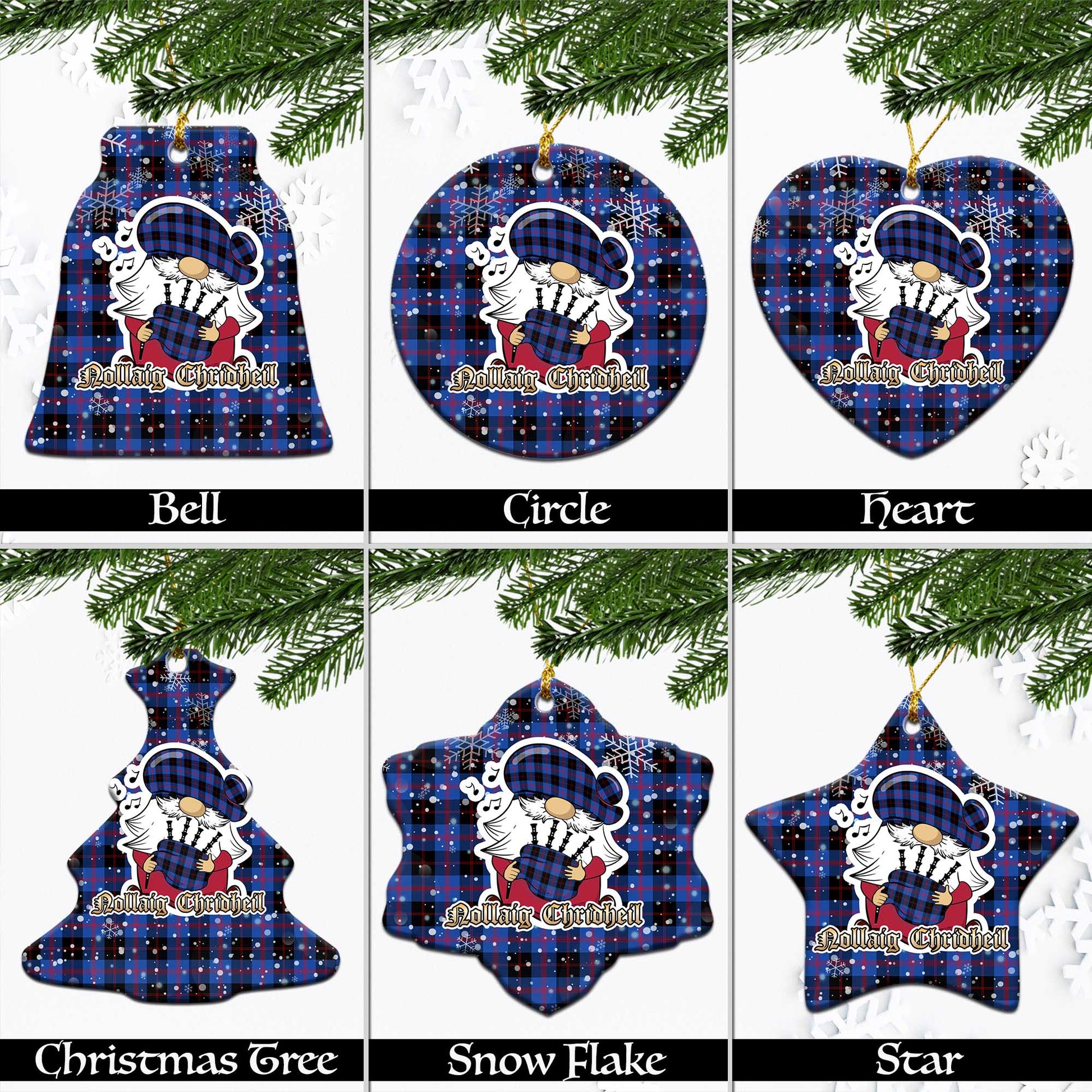 Maule Tartan Christmas Ornaments with Scottish Gnome Playing Bagpipes Ceramic - Tartanvibesclothing