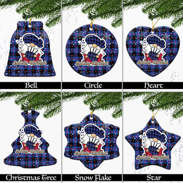 Maule Tartan Christmas Ceramic Ornaments with Scottish Gnome Playing Bagpipes