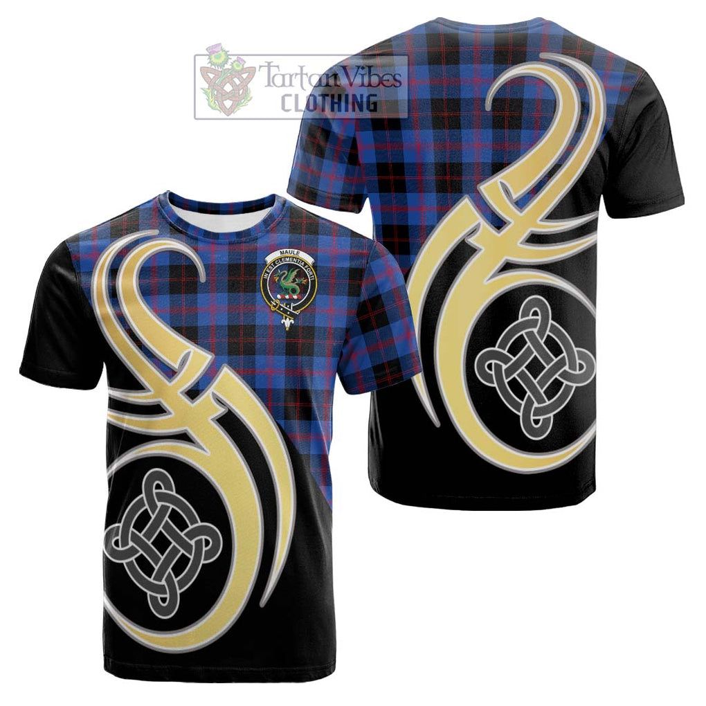 Tartan Vibes Clothing Maule Tartan Cotton T-shirt with Family Crest and Celtic Symbol Style