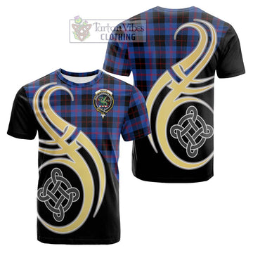 Maule Tartan Cotton T-shirt with Family Crest and Celtic Symbol Style