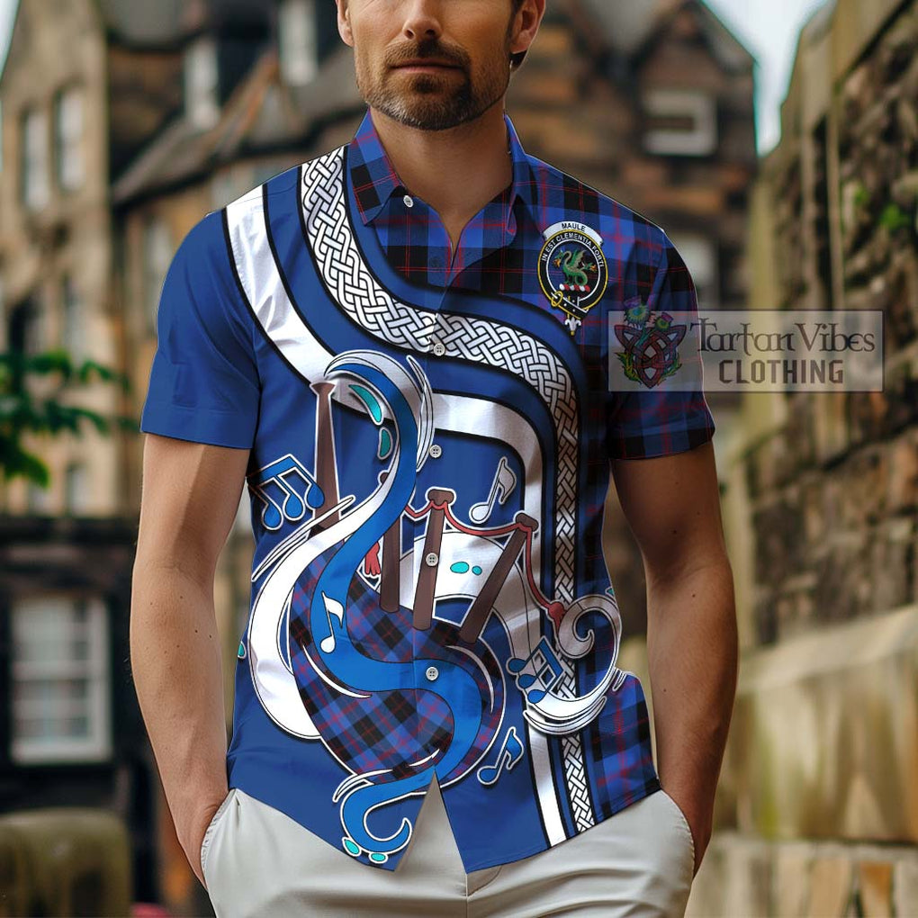 Maule Tartan Short Sleeve Button Shirt with Epic Bagpipe Style - Tartanvibesclothing Shop