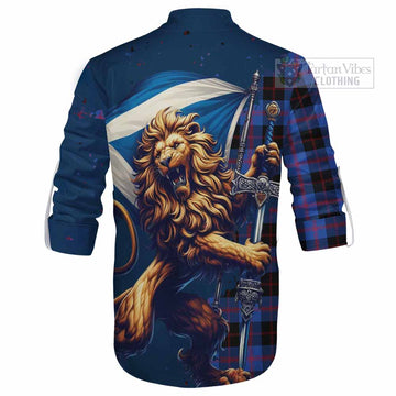 Maule Tartan Family Crest Ghillie Kilt Shirt with Scottish Majestic Lion