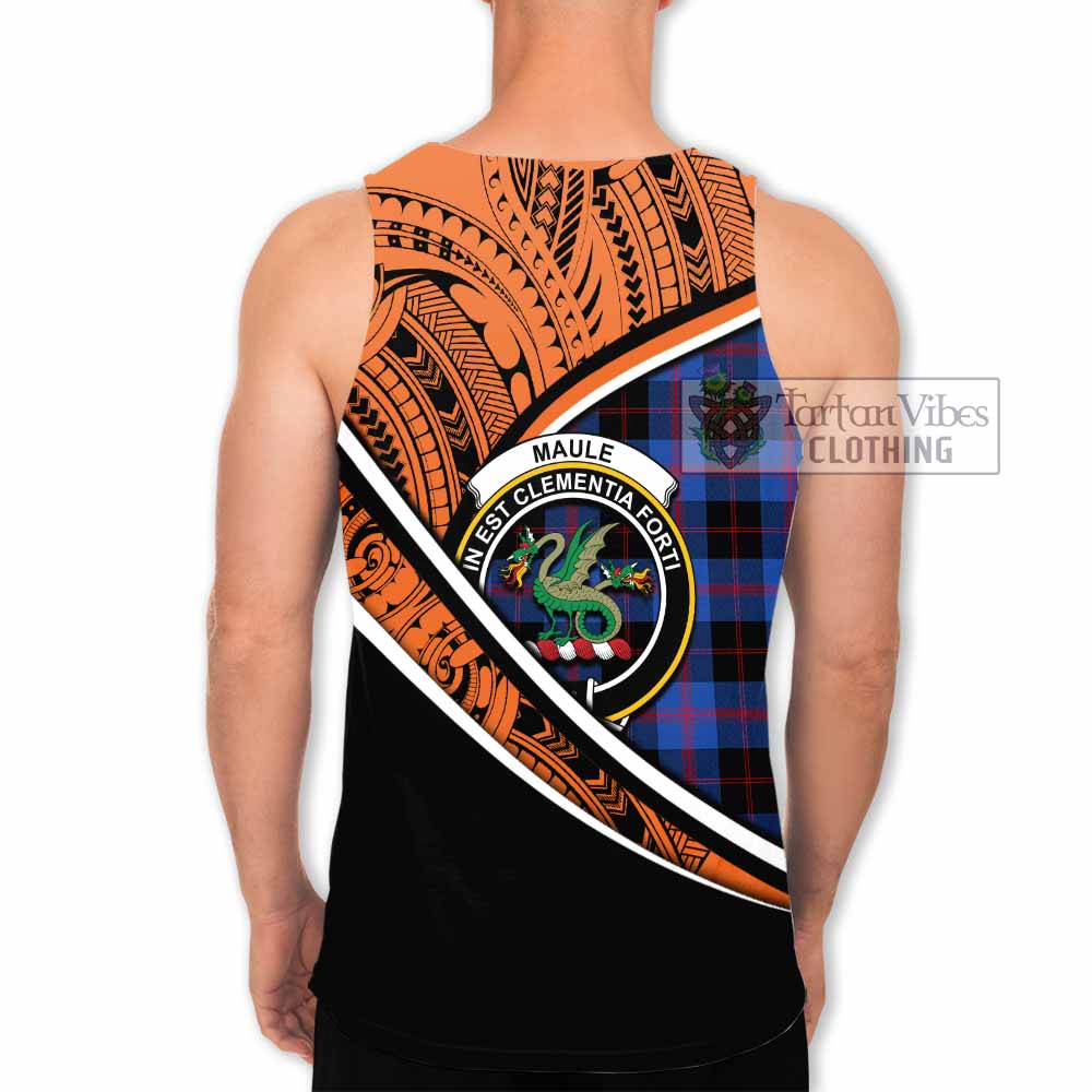 Tartan Vibes Clothing Maule Crest Tartan Men's Tank Top with Maori Tattoo Style - Orange Version