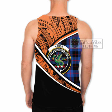 Maule Crest Tartan Men's Tank Top with Polynesian Vibes Style - Orange Version