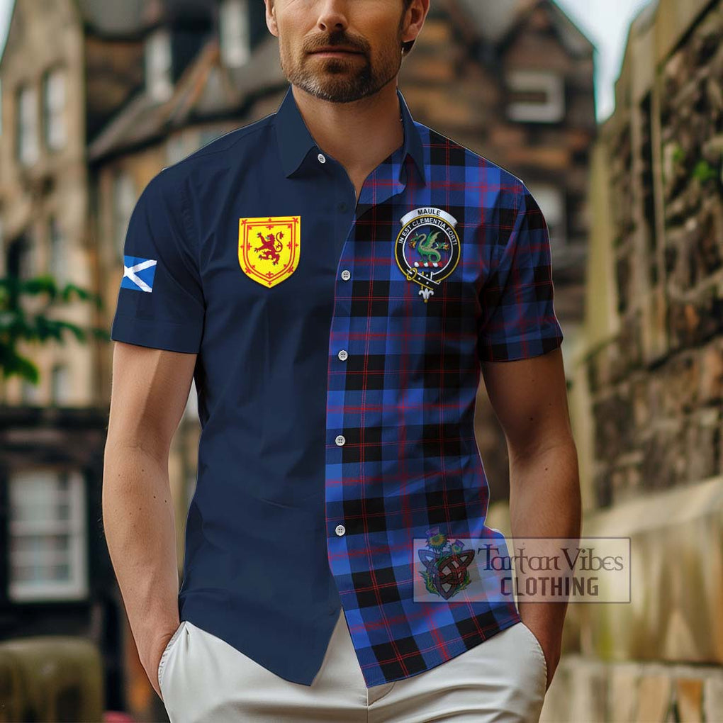 Tartan Vibes Clothing Maule Tartan Short Sleeve Button Shirt with Scottish Lion Royal Arm Half Style