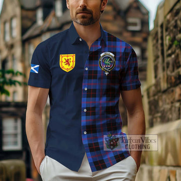 Maule Tartan Short Sleeve Button Shirt Alba with Scottish Lion Royal Arm Half Style