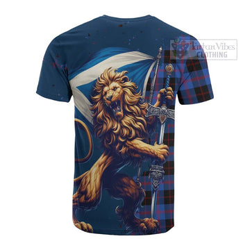 Maule Tartan Family Crest Cotton T-shirt with Scottish Majestic Lion