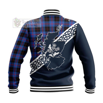 Maule Tartan Baseball Jacket Featuring Thistle and Scotland Map