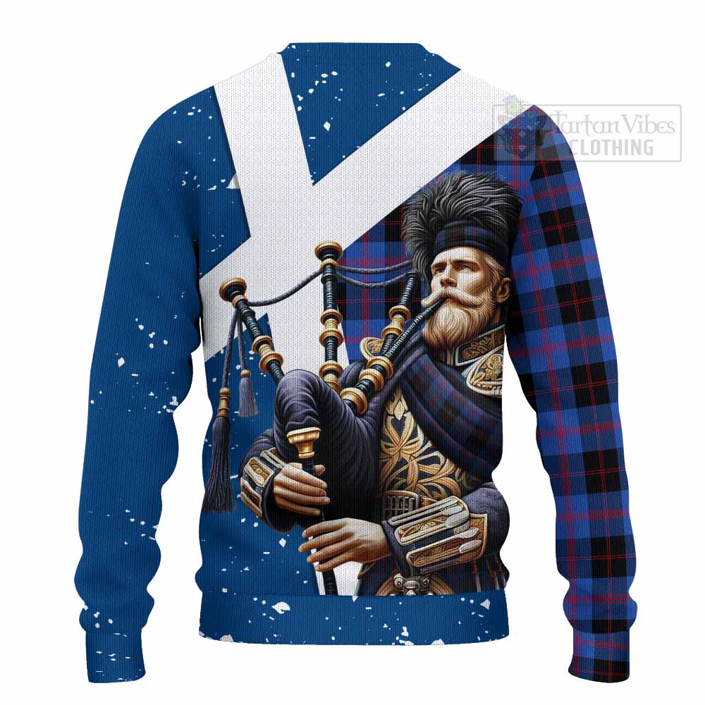 Tartan Vibes Clothing Maule Tartan Knitted Sweater with Family Crest Scottish Bagpiper Vibes