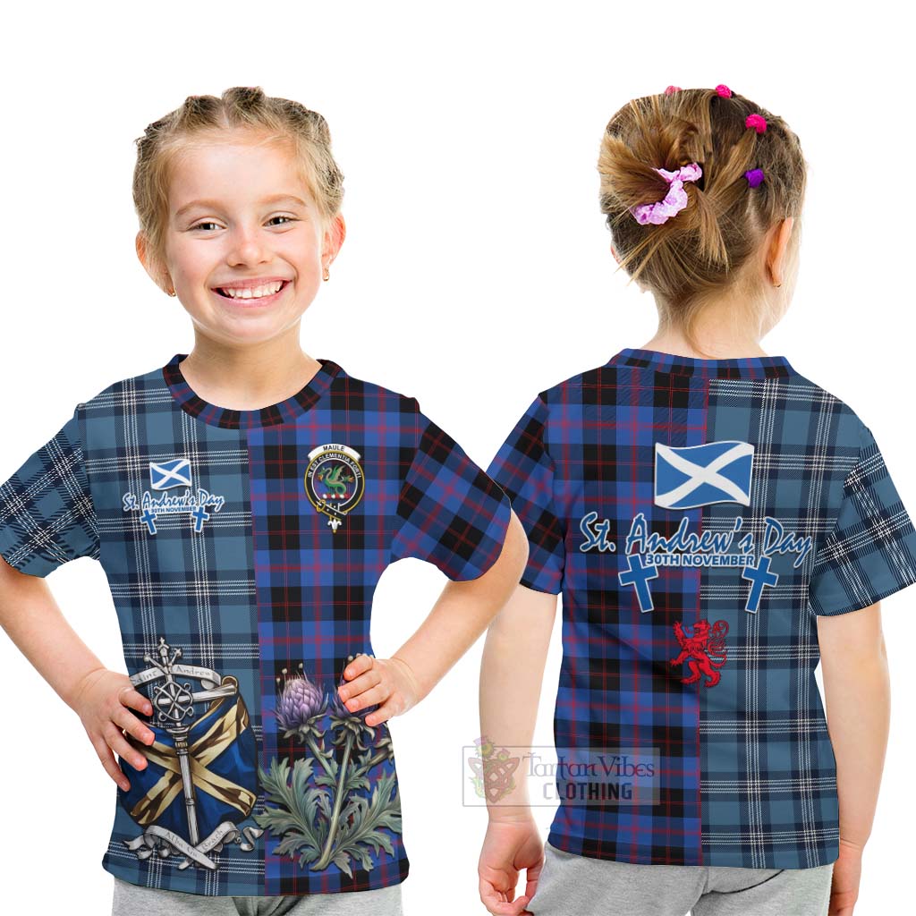 Tartan Vibes Clothing Maule Tartan Kid T-Shirt Happy St. Andrew's Day Half Tartan Style