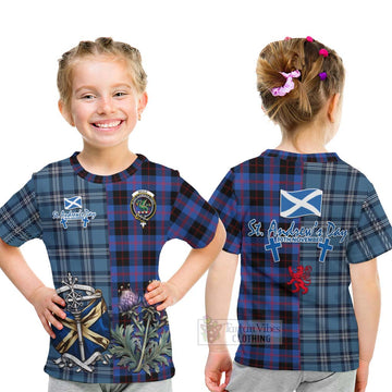 Maule Tartan Kid T-Shirt Happy St. Andrew's Day Half Tartan Style