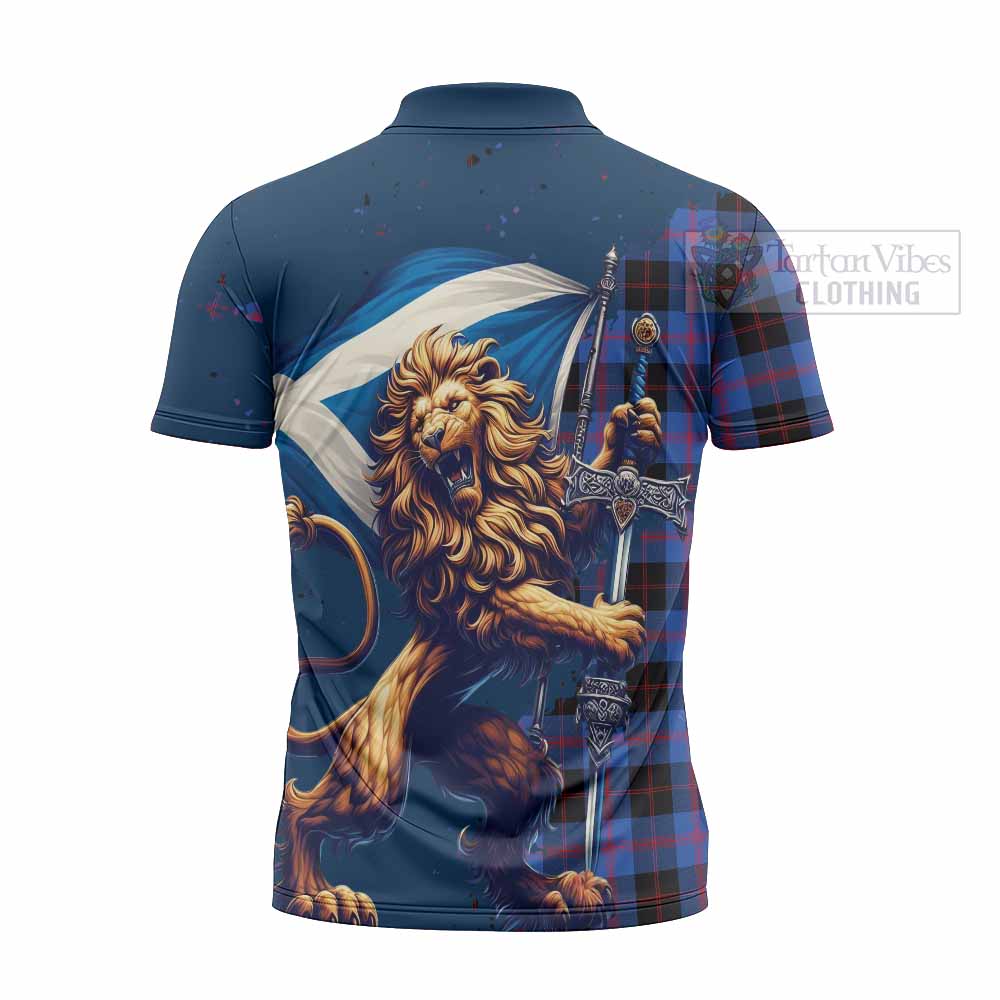 Tartan Vibes Clothing Maule Tartan Family Crest Zipper Polo Shirt with Scottish Majestic Lion