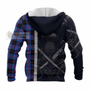 Maule Tartan Knitted Hoodie with Family Crest Cross Sword Thistle Celtic Vibes