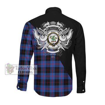 Maule Tartan Long Sleeve Button Shirt with Family Crest and Military Logo Style