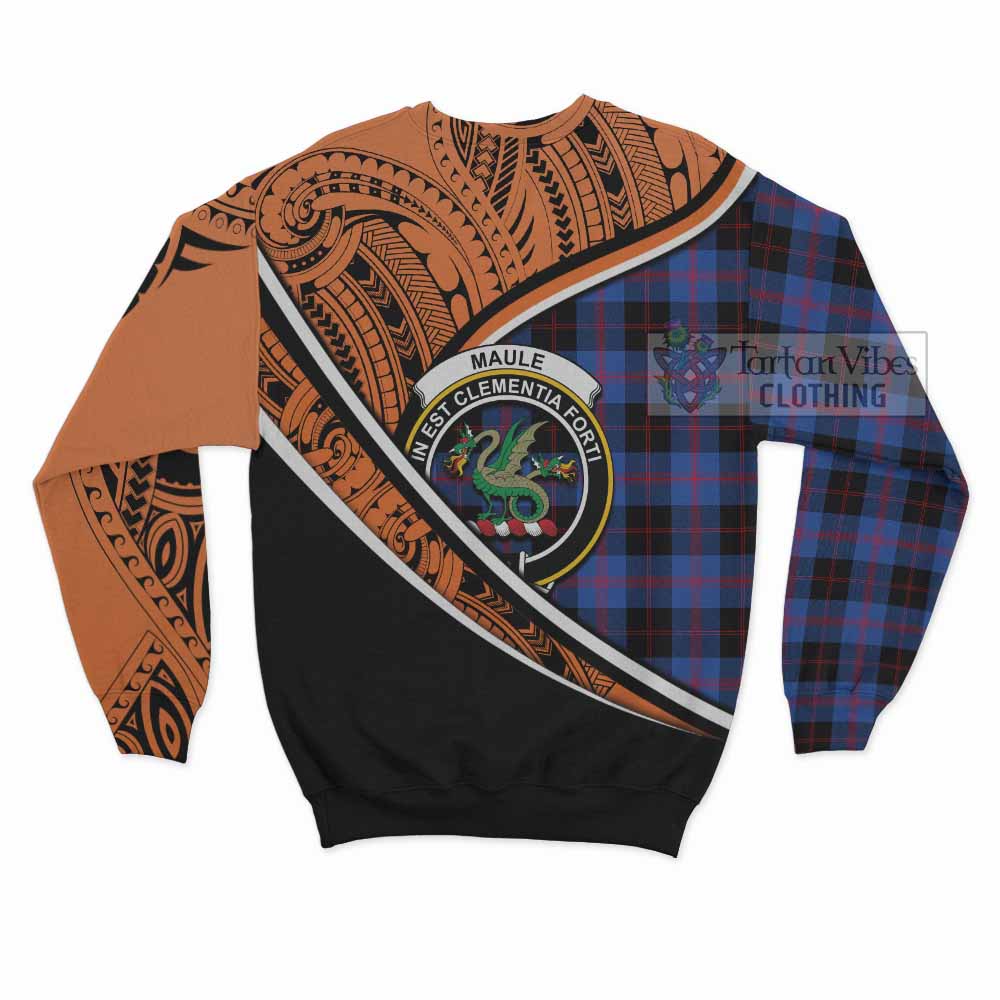 Tartan Vibes Clothing Maule Crest Tartan Sweatshirt with Maori Tattoo Style - Orange Version