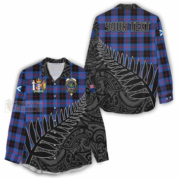 Maule Crest Tartan Women's Casual Shirt with New Zealand Silver Fern Half Style