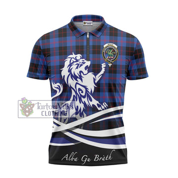 Maule Tartan Zipper Polo Shirt with Alba Gu Brath Regal Lion Emblem