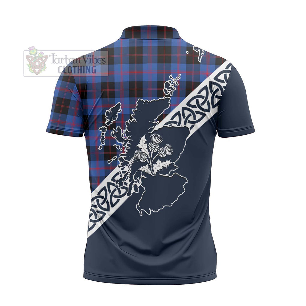 Tartan Vibes Clothing Maule Tartan Zipper Polo Shirt Featuring Thistle and Scotland Map