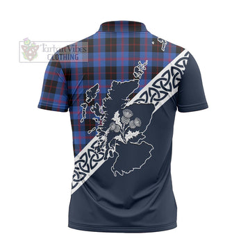 Maule Tartan Zipper Polo Shirt Featuring Thistle and Scotland Map