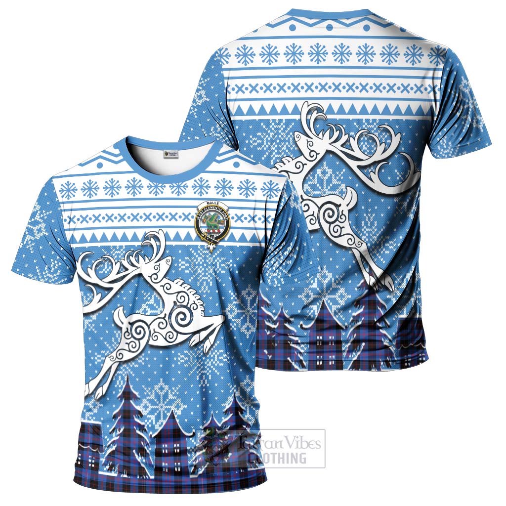 Tartan Vibes Clothing Maule Clan Christmas T-Shirt Celtic Reindeer Style