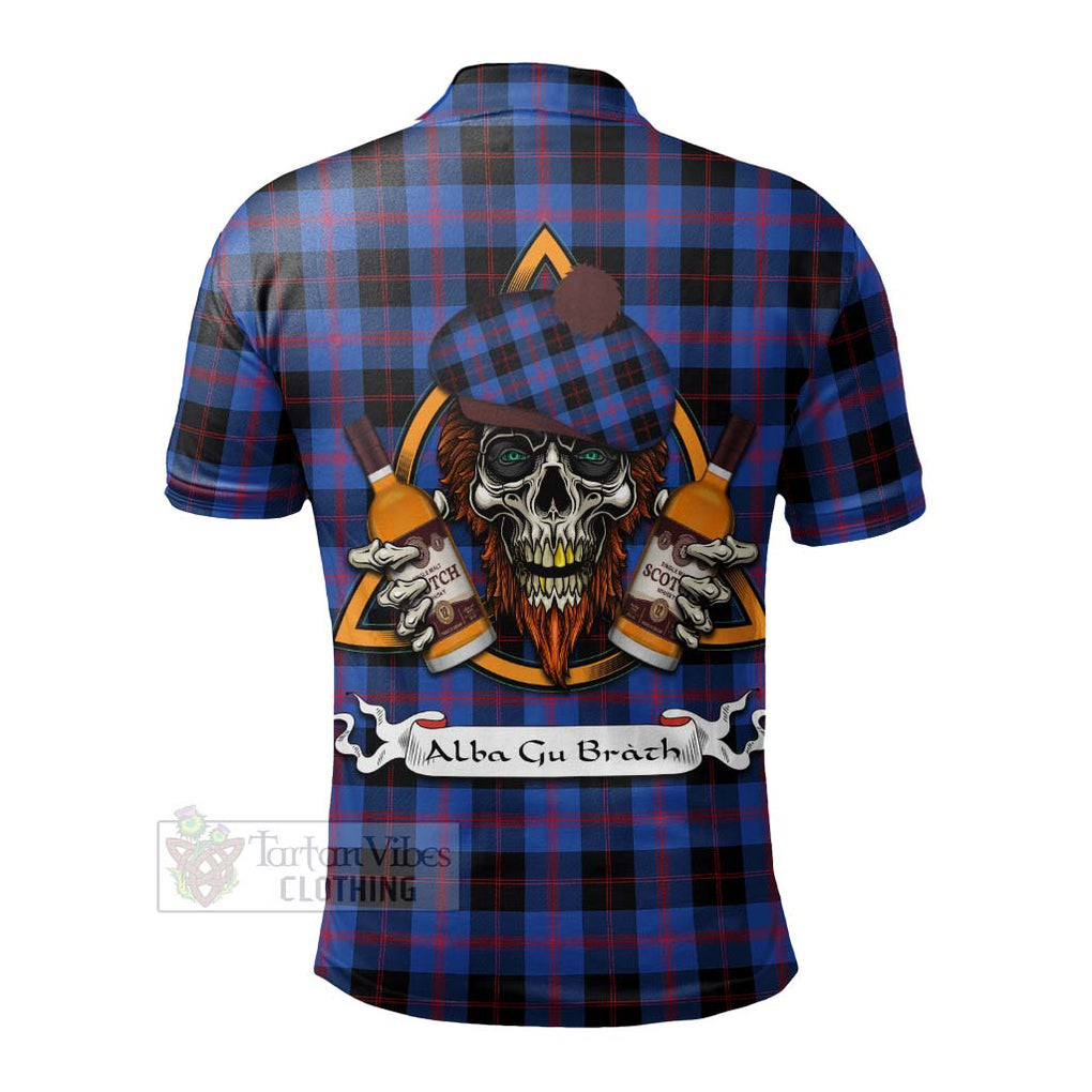 Tartan Vibes Clothing Maule Tartan Polo Shirt with Family Crest and Bearded Skull Holding Bottles of Whiskey