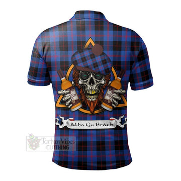 Maule Tartan Polo Shirt with Family Crest and Bearded Skull Holding Bottles of Whiskey