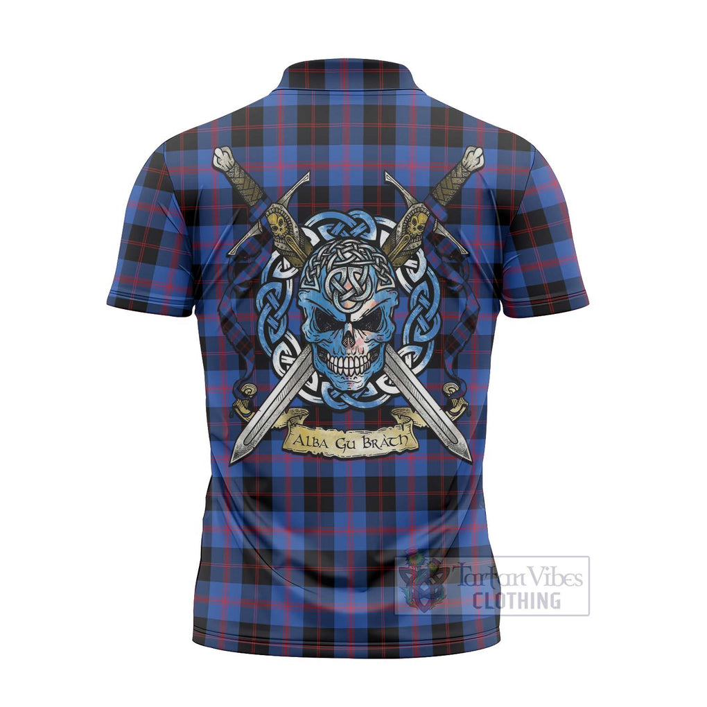 Tartan Vibes Clothing Maule Tartan Zipper Polo Shirt with Family Crest Celtic Skull Style